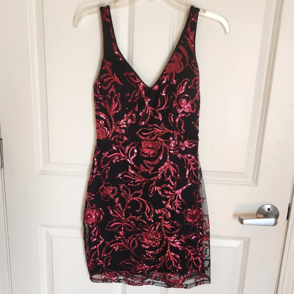 Sequin Hearts Black and Red Mini Dress Small Offers Welcomed !